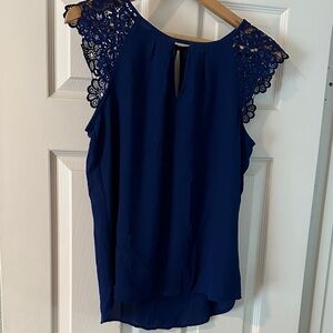 Elegant cobalt Blue Lace Sleeve Women's Top
